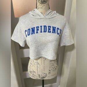 SHEIN Gray Crop Top with Blue Lettering